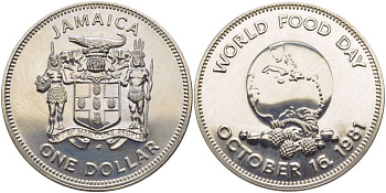 Ямайка 1 доллар 1981 16 октября 1981, всемирный день продовольствия FAO KM 91 медно-никель BUNC 1080-8-13