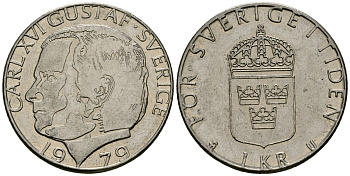 Швеция 1 крона 1979 U, Карл XVI Густав (1973- ) KM 852 медь плакированная медно-никелем 4167-851