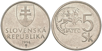 Словакия 5 крон 1994 MK KM 14 сталь плакировнная никелем 4586-1255