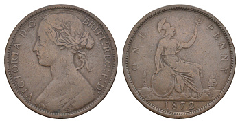Великобритания 1 пенни 1872 Виктория (1837-1901) KM 749.2, Spink 3954 медь 4607-212