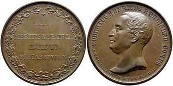 Россия медаль 1841 на смерть графа Роберта Генриховича Ребиндера, 50,45 мм., 68,87 гр Дьяков 564.1 R1 бронза 02-013-21-3