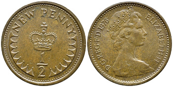 Великобритания 1/2 пенни 1976 Елизавета II (1952-2022) KM 914, Spink 4239 бронза 4392-1328