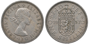 Великобритания 1 шиллинг 1957 Елизавета II (1952-2022), Шотландский герб KM 905, Spink 4148 медно-никель 4122-1017