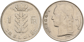 Бельгия 1 франк 1988 Belgie KM 143.1 медно-никель    4187-144