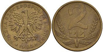 Польша 2 злотых 1983 MW KM 80.1 латунь    4598-1237