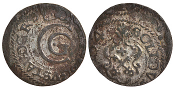 Ливония, Рига, шведская оккупация солид (шиллинг) 1654 КАРЛ X ГУСТАВ KM 50 серебро 1527-941