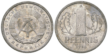 ГДР 1 пфенниг 1986 A KM 8.2 алюминий 4668-1211