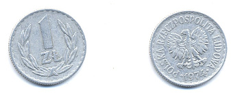 ПОЛЬША 1 ЗЛОТЫЙ 1974 KM 49.1 алюминий 4379-1337