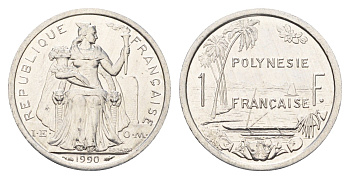 Французская Полинезия 1 франк 1990 KM 11 алюминий UNC 4675-925