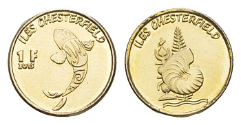 Острова Честерфилд (Новая Каледония) 1 франк 2015 латунь BU 4644-1018