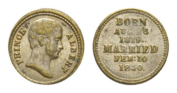 Великобритания жетон "Принц Альберт - муж королевы Виктории" XIX век вес 0,6 гр, диаметр 10,5 мм серебро UNC 1516-943