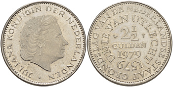 Нидерланды 2 1/2 гульдена 1979 400 лет Утрехтскому союзу, Юлиана (1949-1980) KM 197 никель 82-1234