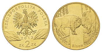 Польша 2 злотых 2013 серия сохраним природу, зубр Y 878 нордик UNC 3459-713