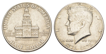 США 1/2 доллара (50 центов) 1976 200 лет независимости, Джон Кеннеди KM 205 медь плакированная медно-никелем aUNC 4542-922