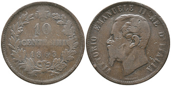 ИТАЛИЯ 10 ЧЕНТЕЗИМО 1863 ВИКТОР ИМАНУИЛ II (1861-1878) KM 11.2 медь 32-614