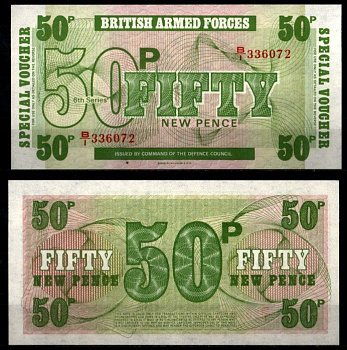 Великобритания, Британские вооружённые силы 50 пенсов ND (1972) 6-ая серия, Bradbury Wilkinson, для использования британскими войсками в Западном Берлине Pick M49 бумага UNC (пресс) 7201-39-1