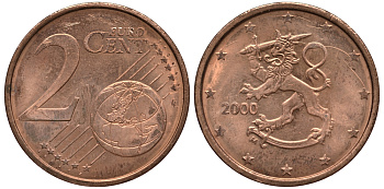 ФИНЛЯНДИЯ 2 ЕВРОЦЕНТА 2000 KM 99 сталь плакированная медью UNC 4181-441