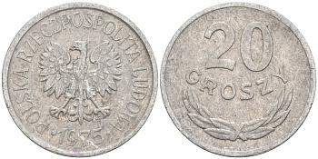 ПОЛЬША 20 ГРОШЕЙ 1975 MW KM А47 алюминий 106-451