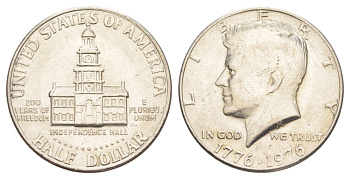 США 1/2 доллара (50 центов) 1976 200 лет независимости, Джон Кеннеди KM 205 медь плакированная медно-никелем aUNC 4545-115