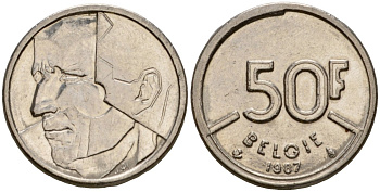Бельгия 50 франков 1987 Belgie, Бодуэн I (1951-1993) KM 169 никель 4601-116