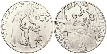 Ватикан 1000 лир 1996 Иоанн Павел II (1978-2005) KM 278 серебро UNC 1530-423