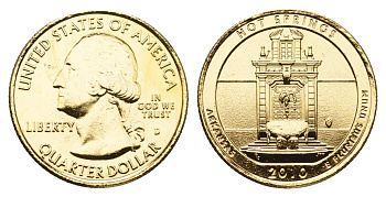 США 1/4 доллара (25 центов) 2010 Квотеры «Парки США» - Национальный парк Хот-Спрингс KM 469 медь плакированная золотом UNC 11-265-47