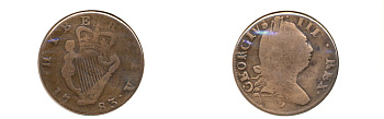 ИРЛАНДИЯ 1/2 ПЕННИ 1783 ГЕОРГ III медь 3840-1013