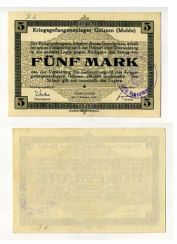 Германия 5 марок 1916 Голцерн (Мюльде), лагерь военнопленных C-3017 бумага UNC (пресс) 504-78-1-2