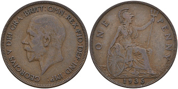 Великобритания 1 пенни 1935 Георг V (1910 - 1936) KM 838 бронза 4144-845