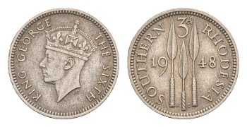Южная Родезия 3 пенса 1948 Георг VI (1936-1952) KM 20 медно-никель 4651-922