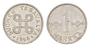 Финляндия 1 марка 1956 KM 36a железо плакированное никелем 4647-433