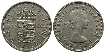 Великобритания 1 шиллинг 1960 Елизавета II (1952-2022), Английский герб KM 904, Spink 4147 медно-никель 4384-416