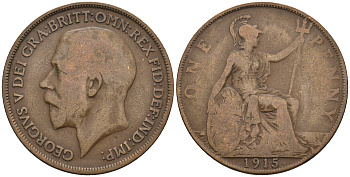Великобритания 1 пенни 1915 Георг V (1910-1936) KM 810, Spink 4051 бронза 221-446
