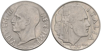 ИТАЛИЯ 20 ЧЕНТЕЗИМО 1940 R, ГОД XVIII, ВИКТОР ЭММАНУИЛ III (1900-1946), МАГНИТНАЯ, ГУРТ РИФЛЁНЫЙ KM 75b, VEM3. 1025 нержавеющая сталь 3853-516