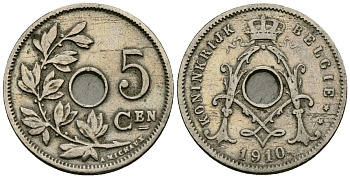 Бельгия 5 сантимов 1910 Belgie KM 67 медно-никель 4173-159