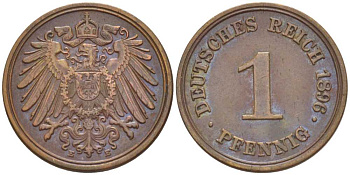 ГЕРМАНИЯ 1 ПФЕННИГ 1896 E KM 10, J. 10, Weege 2 медь 211-218