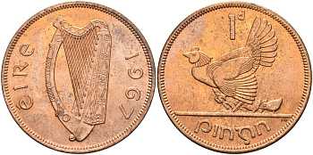 Ирландия 1 пенни 1967 курица с цыплятами KM 11 бронза UNC 4583-433