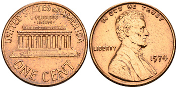 США 1 цент 1974 Линкольн KM 201 медь цинк    4115-322