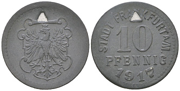 Франкфурт-на-Майне 10 пфеннигов 1917 Funck 136, Men05 7947.2, Men18 9918.2 цинк 4617-225