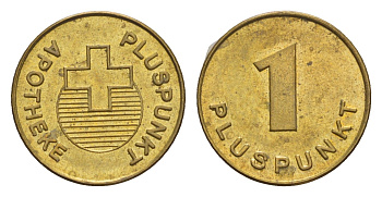 Германия аптечный жетон в 1 Pluspunkt диаметр 18 мм, вес 2,6 гр сталь плакированная латунью UNC 4655-717
