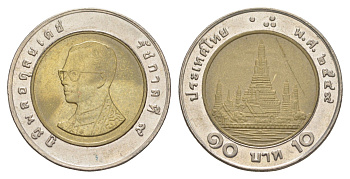 Таиланд 10 бат 2006 BE 2549, Рама IX (1946-2016) Y 227 биметалл 4514-1054