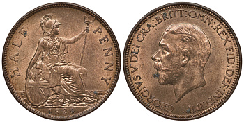 Великобритания 1/2 пенни 1929 Георг V (1910-1936) KM 837 Spink 4058 бронза UNC 1085-5-13