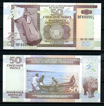 Бурунди 50 франков 2005 5 февраля 2005 Pick 36е бумага UNC (пресс) 6317-28-2-2