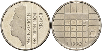 Нидерланды 1 гульден 1990 Беатрикс (1980-2013) KM 205 никель UNC 4579-447