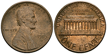 США 1 цент 1985 D, Линкольн KM 201b цинк плакированный медью 4136-258