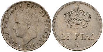 Испания 25 песет 1975 (77) Хуан Карлос I (1975-2014) KM 808 медно-никель 94-745