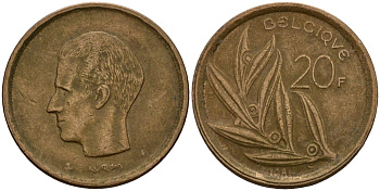 Бельгия 20 франков 1981 Belgique, Бодуэн I (1951-1993) KM 159 никель бронза 4601-345