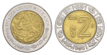Мексика 2 песо 2013 Mo KM 604 биметалл 4637-636