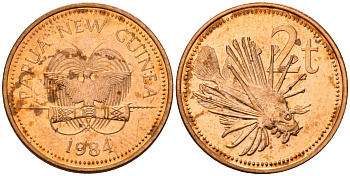 Папуа-Новая Гвинея 2 тойя 1984 Елизавета II (1953-) KM 2 бронза 4573-445