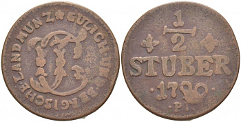Юлих-Берг 1/2 штюбера 1790 PR KM 206 медь 77-136